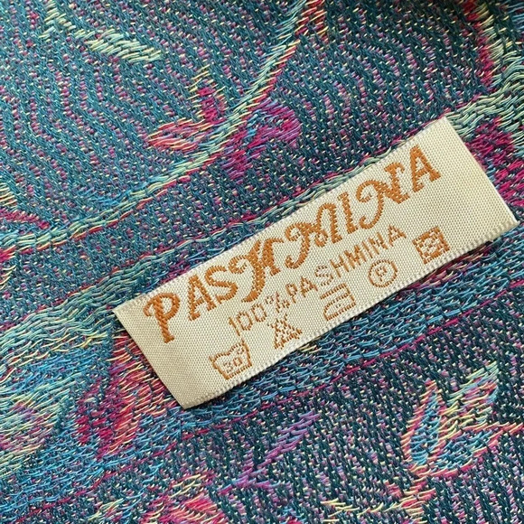 Pashmina Scarf Wrap 100% Pashmina Floral Paisley Print Tacles Women Sz W34”xL67” - Picture 3 of 5